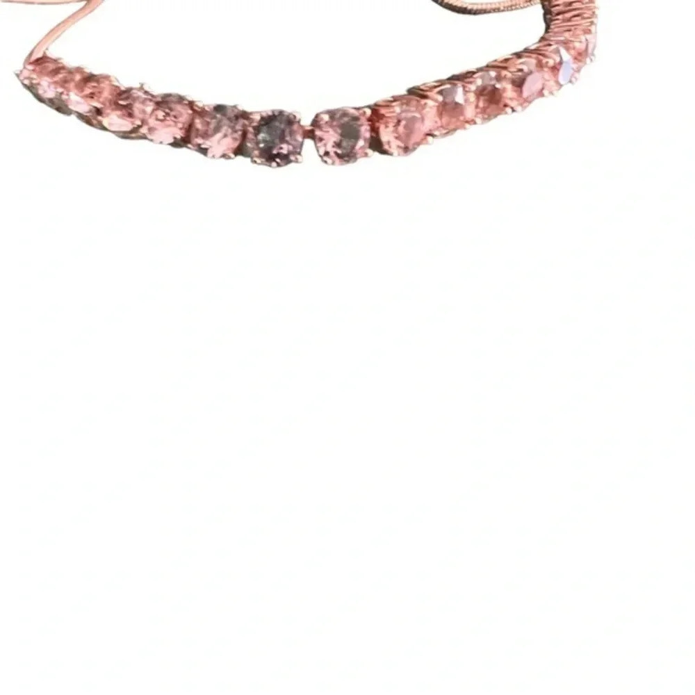 Rose Gold Tone Pink Rhinestone Adjustable Travel Bracelet - Picture 2 of 5